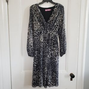 Eliza J Dress 14 Long Sleeves Black Leapord Print Dress Cheetah Animal Faux Wrap